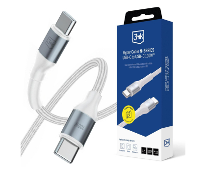 Kabel 3mk Hyper Cable N-SERIES C to C 1m PD 3.0 QC 3.0 20V/5A 100W Whi